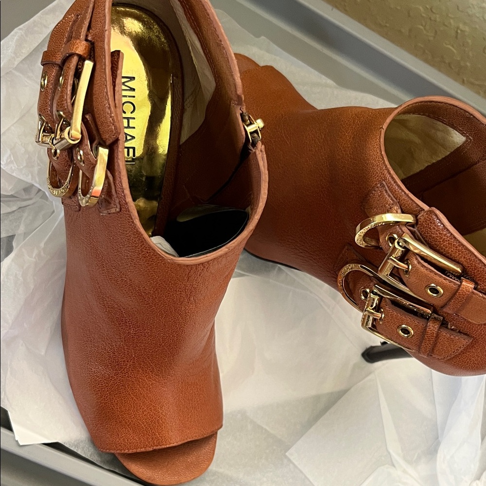 Michael Kors Brown Peep-Toe Heeled Boots